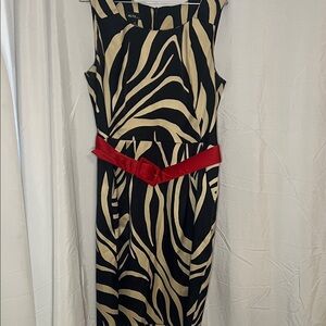 Alyx Zebra Print Midi Dress with Red Belt